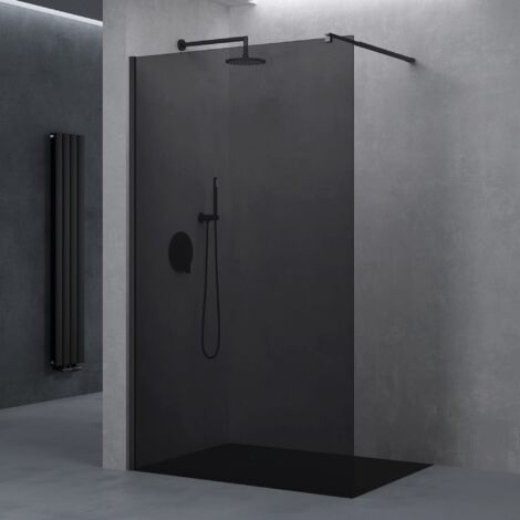 doporro Paroi de Douche Verre de Sécurité Gris Teinté 8mm Douche à L'Italienne Barre de Stabilisation Rectangulaire Noir Bremen01VG 90x200cm Montage Réversible