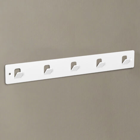 doporro Perchero de Pared 5 Ganchos, 40×5 cm, Acero al Carbono con Recubrimiento Antióxido, Bordes Redondeados, Instalación Adhesiva o con Tornillos, Blanco, Stalo-14