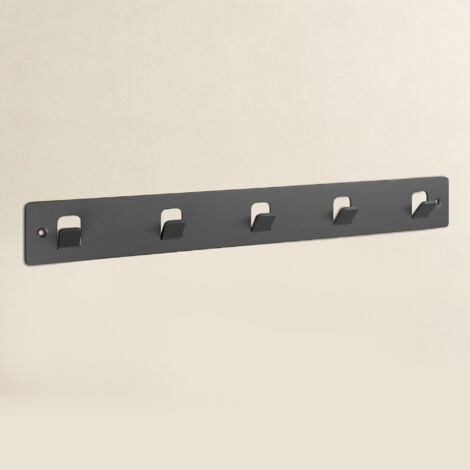 doporro Perchero de Pared 5 Ganchos, 40×5 cm, Acero al Carbono con Recubrimiento Antióxido, Bordes Redondeados, Instalación Adhesiva o con Tornillos, Gris, Stalo-14