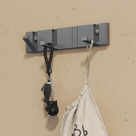 doporro Perchero de Pared de Aluminio Plegable con 4 Ganchos Móviles, Diseño Moderno, Ganchos de Pared Grises para Ropa, Toallas, Baño o Entrada，Wandgarderoben01