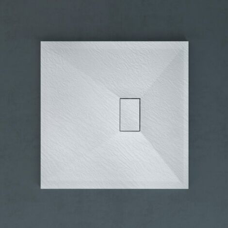 doporro Piatto Doccia 90x90x4cm, Piatto Doccia Geoma06W in Pietra Artificiale Bianco incl. Piletta di Scarico (AL01), Forma:Quadrato