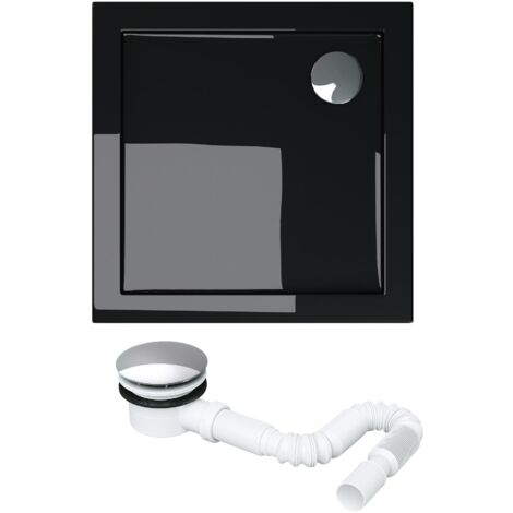 doporro Piatto Doccia con Piletta 70x70x4cm, Piatto Doccia Faro1 in Acrilico incl. Piletta di Scarico (AL01), Forma: Quadrato, Nero