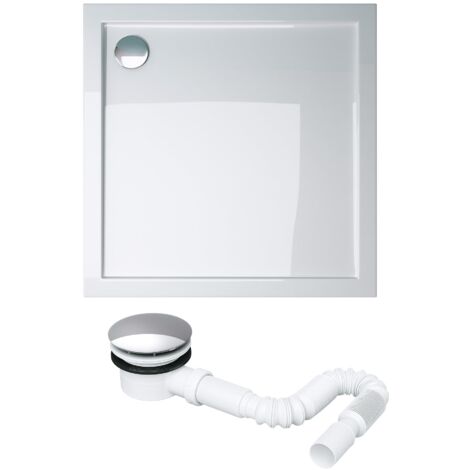 doporro Piatto Doccia con Piletta 75x75x4cm, Piatto Doccia Faro1W in Acrilico incl. Piletta di Scarico (AL01), Forma: Quadrato, Bianco