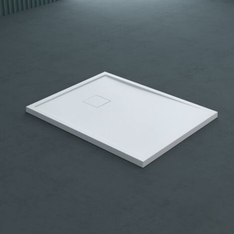 doporro Piatto Doccia Rettangolare 80x100x5 cm in Marmoresina Bianco, Effetto Pietra Resistente e Antiscivolo - Geoma08