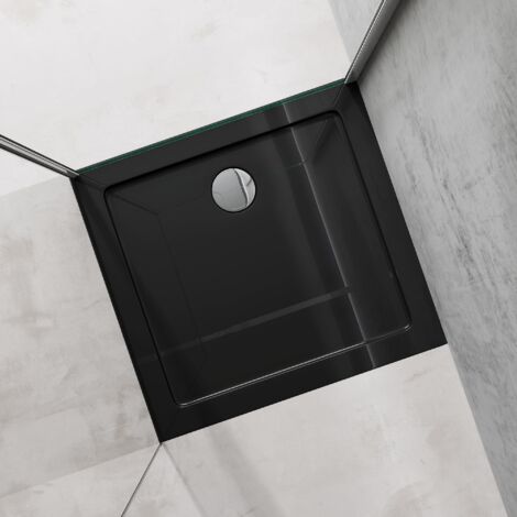 doporro Piatto Doccia Rettangolare in Acrilico Rinforzato, Ultrasottile 4 cm, Installazione da Appoggio o Filo Pavimento, Piletta di Scarico Inclusa (AL01) Nero Lucido 75x80 cm - Faro2