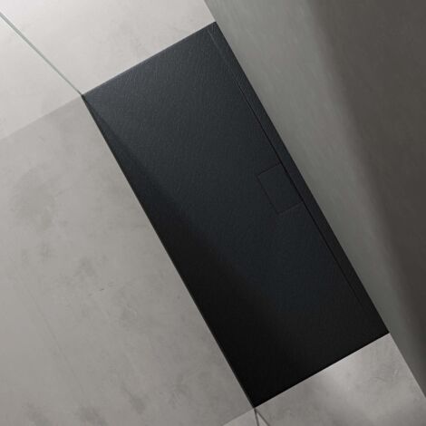 doporro Piatto Doccia Rettangolare in Marmoresina Effetto Pietra, Ultrasottile 3 cm, Installazione Versatile, 70x160 cm, Antracite - Geoma07