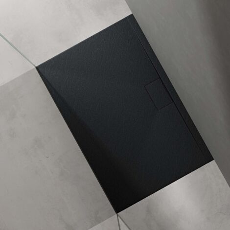 doporro Piatto Doccia Rettangolare in Marmoresina Effetto Pietra, Ultrasottile 3 cm, Installazione Versatile, 80x120 cm, Antracite - Geoma07