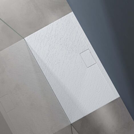 doporro Piatto Doccia Rettangolare in Marmoresina Effetto Pietra, Ultrasottile 3 cm, Installazione Versatile, Scarico Laterale con Cover e Piletta, 70x120 cm, Bianco - Geoma07