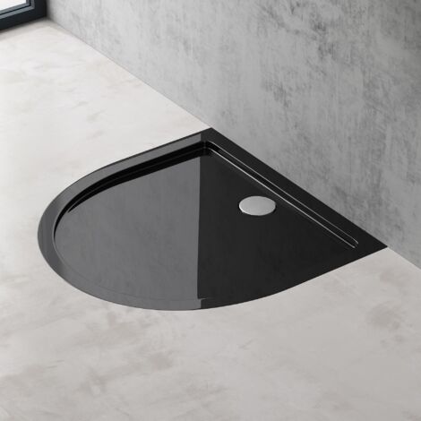 doporro Plato de Ducha Rectangular Acrílico 90x90x4cm en Negro Conexiones DIN apto para Instalación a ras de Suelo Faro4
