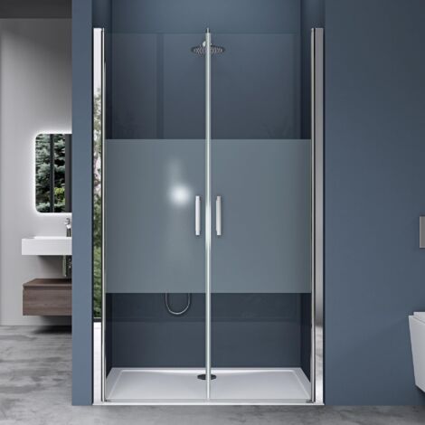 doporro Porta Box Doccia per Nicchia con 2 Ante Apertura Battente in Vetro Temperato con Fascia Satinata, 140x195cm - Teramo24MS