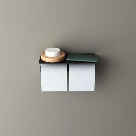 doporro Porta Carta Igienica Portarotolo Doppia, Carta Igienica con Porta Cellulare per Bagno e Toilette in Acciaio Inox MMF089D, Nero Opaco