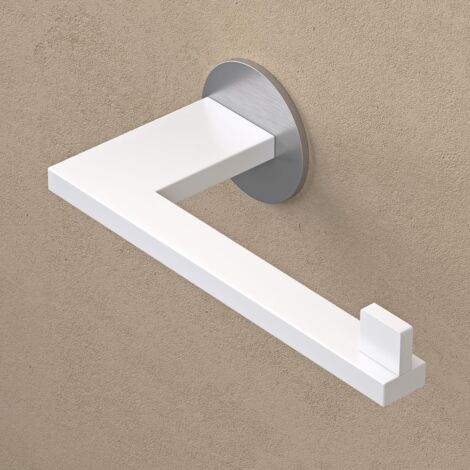 doporro Porta Carta Igienica Senza Forare Moderno In Acciaio Inox Con Adesivo WC Bagno Bianco/Nickel Spazzolato Porta Rotolo Bagno Design Elegante Lino-04