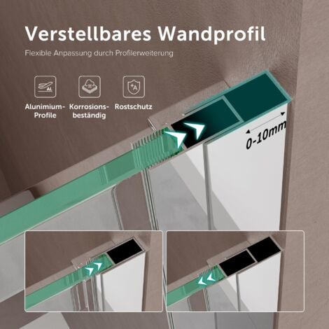 doporro Porta Doccia Box Doccia a Nicchia Cabina Bagno 145x195cm Porta Scorrevole in Vetro 8mm Temperato Trasparente Anticalcare incl. Nano Rivestimento Teramo04