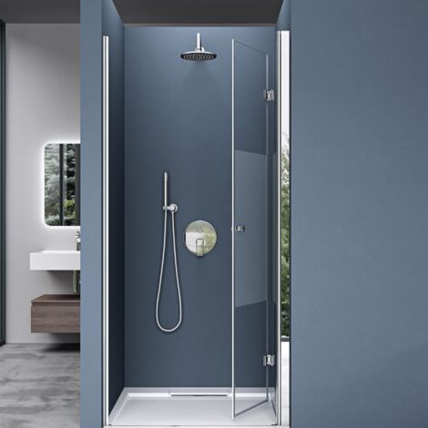 doporro Porta Doccia Pieghevole per Nicchia 70x190 cm, Cabina Doccia in Vetro di Sicurezza ESG Parzialmente Satinato con Rivestimento Easy-Clean, Teramo26MS