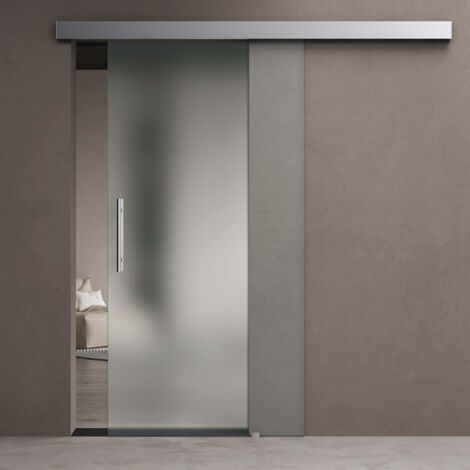 SOGOOD doporro® Porta Scorrevole in Vetro 102,5x215cm, Porta Scorrevole con Sistema Softclose in Vetro Satinato 8mm con Binario e Maniglia Per Asta per Bagno Cucina Studio Ufficio, Amalfi TS14H-1025