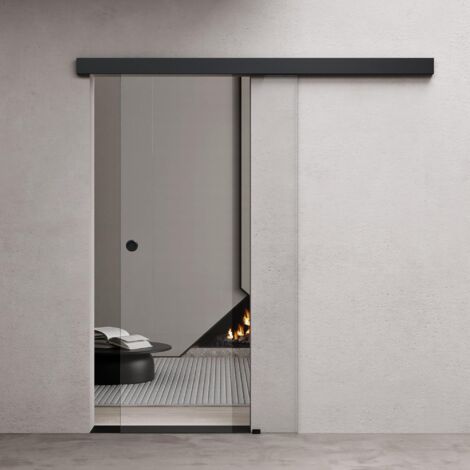 doporro Porta Scorrevole in Vetro Temperato 8 mm Trasparente, con Binario e Maniglia Rotonda in Alluminio Finitura Nera, Soft-Close, 102,5x205 cm – Amalfi19