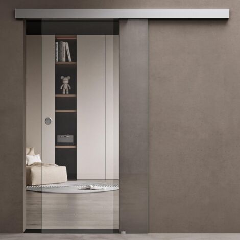 doporro Porta Scorrevole in Vetro Temperato Trasparente 8 mm con Binario e Maniglia Rotonda in Alluminio Cromato 102,5x205 cm - Amalfi19