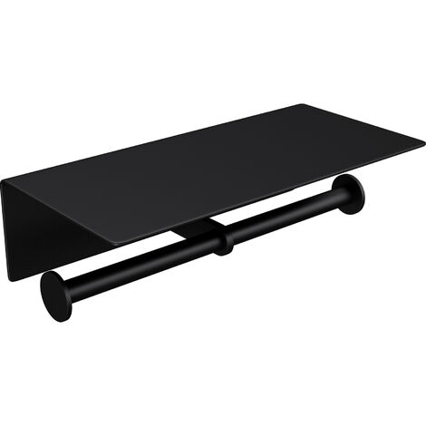 doporro® Portarrollos doble negro mate material de acero inoxidable y Portarrollos de papel con estantería de pared