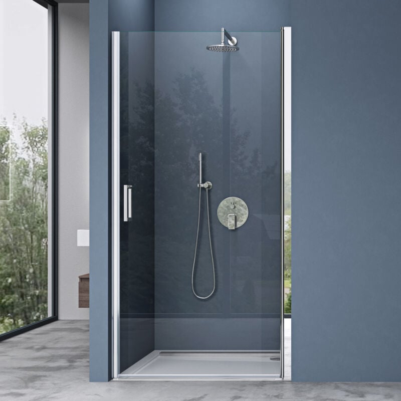 Porte de douche transparent 70cm autolevante pivotante 70x195cm paroi de douche à l'italienne verre esg Nano anti-calcaire Teramo24k - Doporro