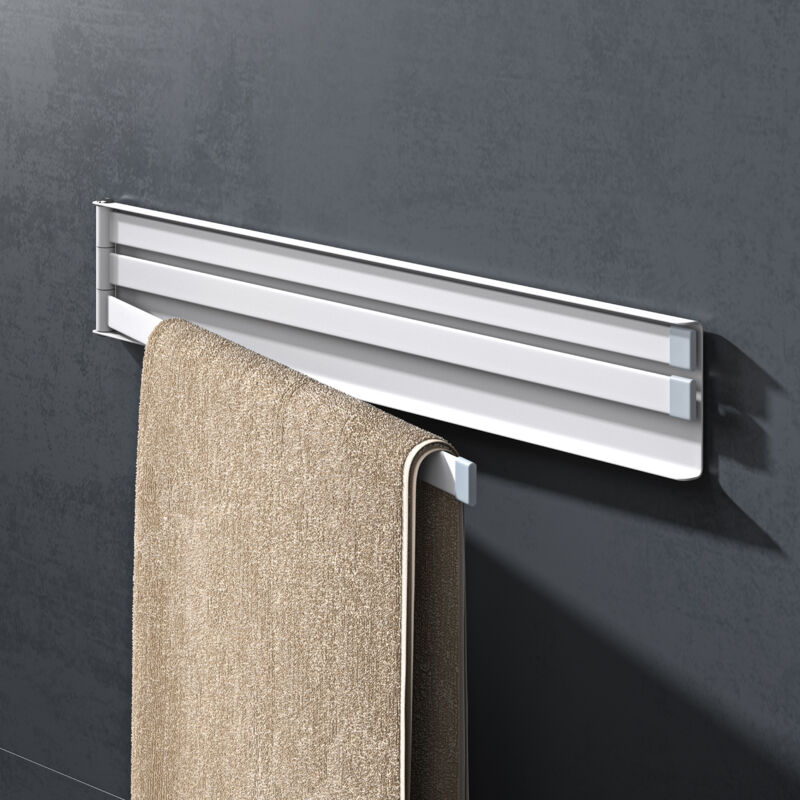 doporro Porte-Serviettes Mural Autocollant Support Magnétique pour Machine à Laver Étagère Douche Rotative en Acier au Carbone Blanc Mat Accessoire
