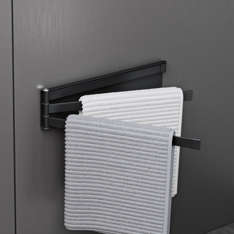 doporro Porte-Serviettes Mural Autocollant Support Magnétique pour Machine à Laver Étagère Douche Rotative en Acier au Carbone Noir Mat Accessoire de