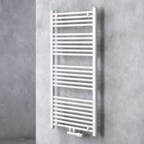 doporro Radiateur de Salle de Bain Sèche-Serviette 120x60cm Radiateur Tubulaire Vertical Chauffage à Eau Chaude Blanc RHE