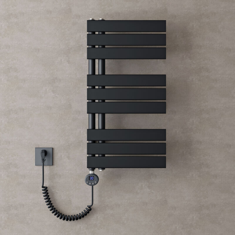 Doporro - Radiateur de Salle de Bain Sèche-Serviette 76x40cm avec Résistance Chauffante Noir 600W Radiateur à Eau Chaude Gris Noir Design fn