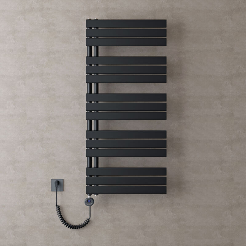 Doporro - Radiateur de Salle de Bain Sèche-Serviette 131x60cm avec Résistance Chauffante Noir 1000W Radiateur à Eau Chaude Gris Noir Design fn
