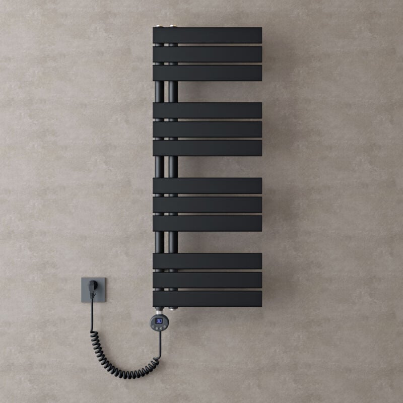 doporro Radiateur de Salle de Bain Sèche-Serviette 104x50cm avec Résistance Chauffante Noir 800W Radiateur à Eau Chaude Gris Noir Design FN