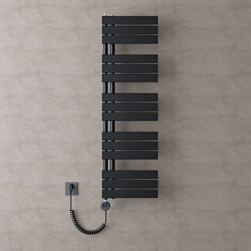 Doporro - Radiateur de Salle de Bain Sèche-Serviette 131x40cm avec Résistance Chauffante Noir 1000W Radiateur à Eau Chaude Gris Noir Design fn