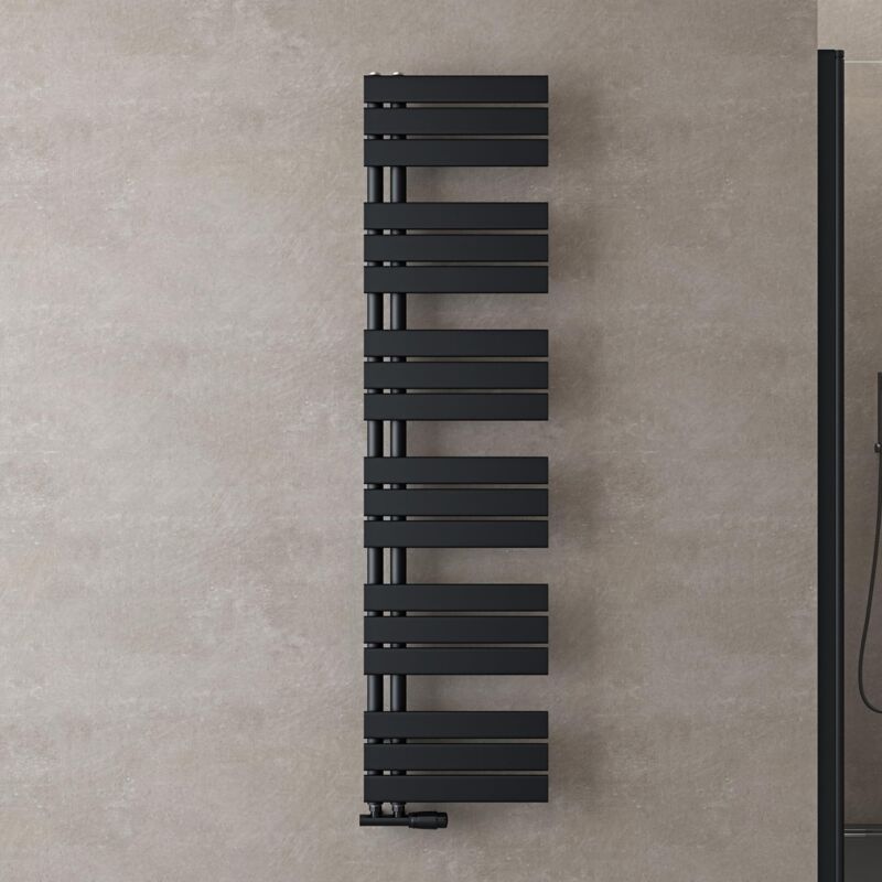 Radiateur de Salle de Bain Sèche-Serviette 159x40cm Radiateur à Eau Chaude Gris Noir Sèche-Serviettes Design fn - Doporro