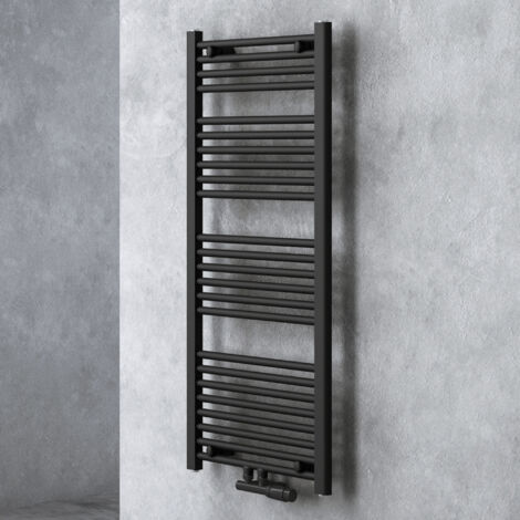 Doporro – Radiateur sèche-serviette vertical 120x50cm – Acier inoxydable – 601W – Installation murale pour gain de place – Chauffage à eau chaude gris-noir