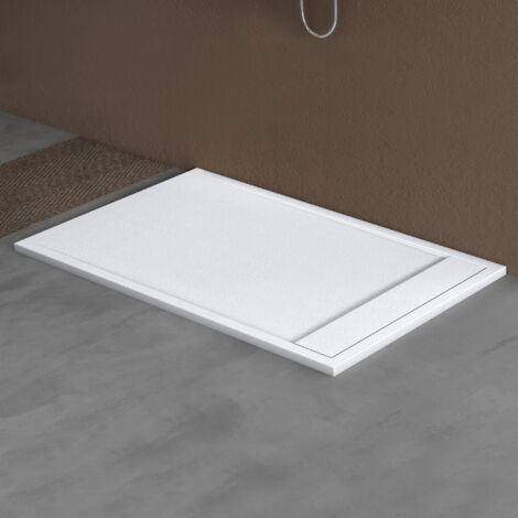 doporro Receveur de Douche à Carreler à Poser en Solid Surface Bac à Douche Rectangulaire Antiglisse Blanc Mat avec Bonde AL06 Design Geoma10 90x120x3cm