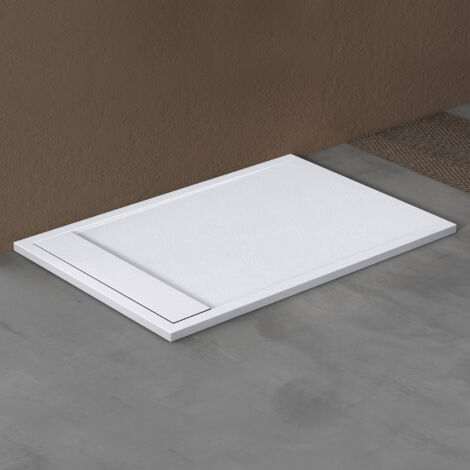 doporro Receveur de Douche à Carreler à Poser en Solid Surface Bac à Douche Rectangulaire Antiglisse Blanc Mat Design Geoma10 80x120x3cm