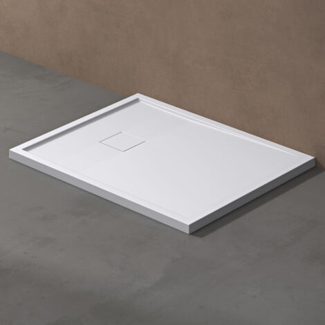 doporro Receveur de Douche à Carreler à Poser en Solid Surface Bac à douche Rectangulaire Extraplat Blanc avec Bonde Design Geoma08 80x120cm