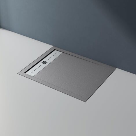 doporro Receveur de Douche à Carreler à Poser en Solid Surface Bac à douche Rectangulaire Extraplat Gris avec Cache Bonde Design Corvus 100x80x3cm