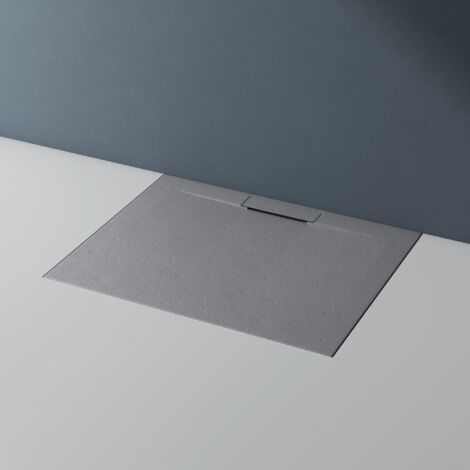 doporro Receveur de Douche à Carreler à Poser en Solid Surface Bac à douche Rectangulaire Extraplat Gris avec Cache Bonde Design Lyra 100x80x3cm