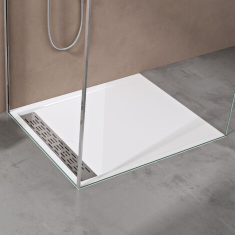 Doporro – Receveur de douche à encastrer 80x120x5cm – Acrylique blanc – Bonde AL01 incluse – Grille inox amovible – Écoulement intégré - Xetro04