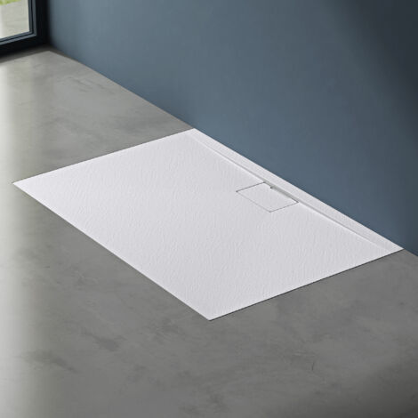 doporro Receveur de Douche Bac à Douche Ultra Plat en Solid Surface Blanc Mat Geoma07 70x120x3cm avec Bonde AL06