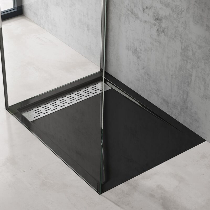 Doporro - Receveur de Douche Noir Bac à Douche Extra Plat Rectangulaire en Acrylique 80x100x5cm Design Xetro04