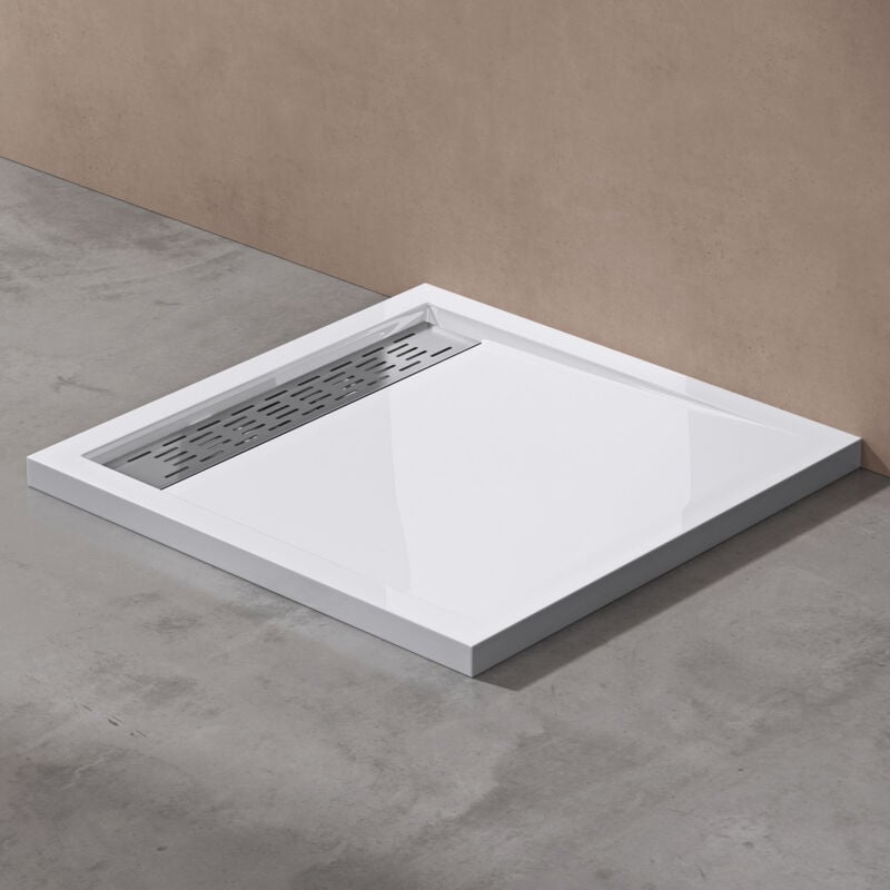 Doporro - Receveur de Douche Blanc Bac à Douche Extra Plat Rectangulaire en Acrylique 80x90x5cm + Bonde AL02 Design Xetro04
