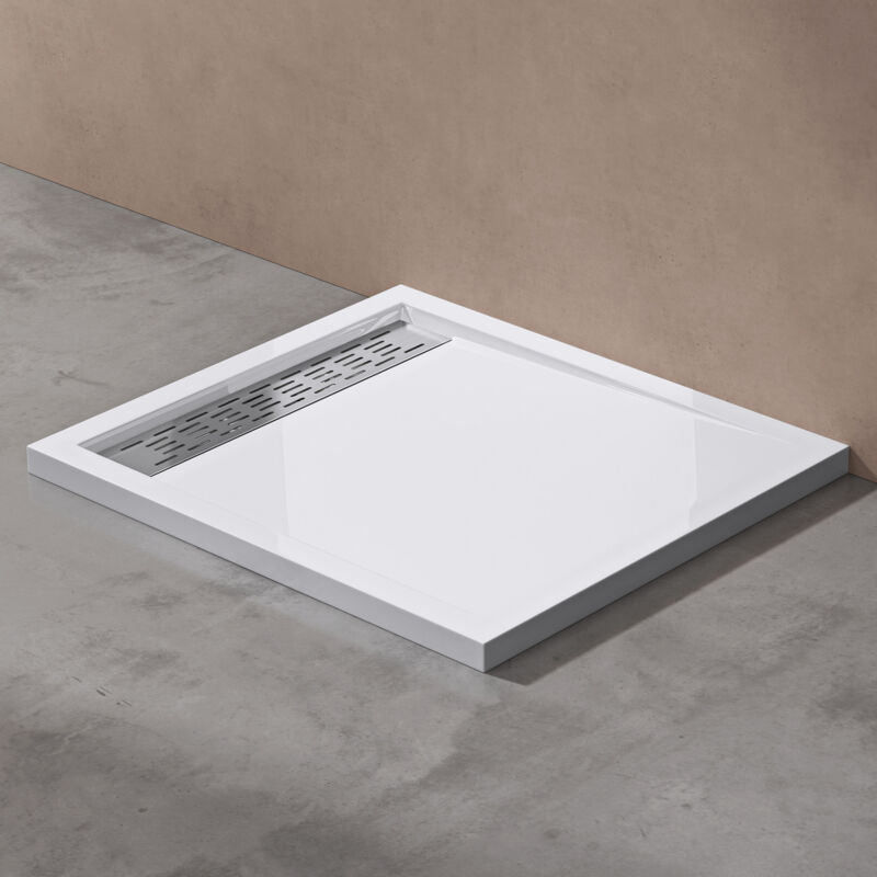 Doporro - Receveur de Douche Blanc Bac à Douche Extra Plat Rectangulaire en Acrylique 90x100x5cm + Bonde AL01 Design Xetro04