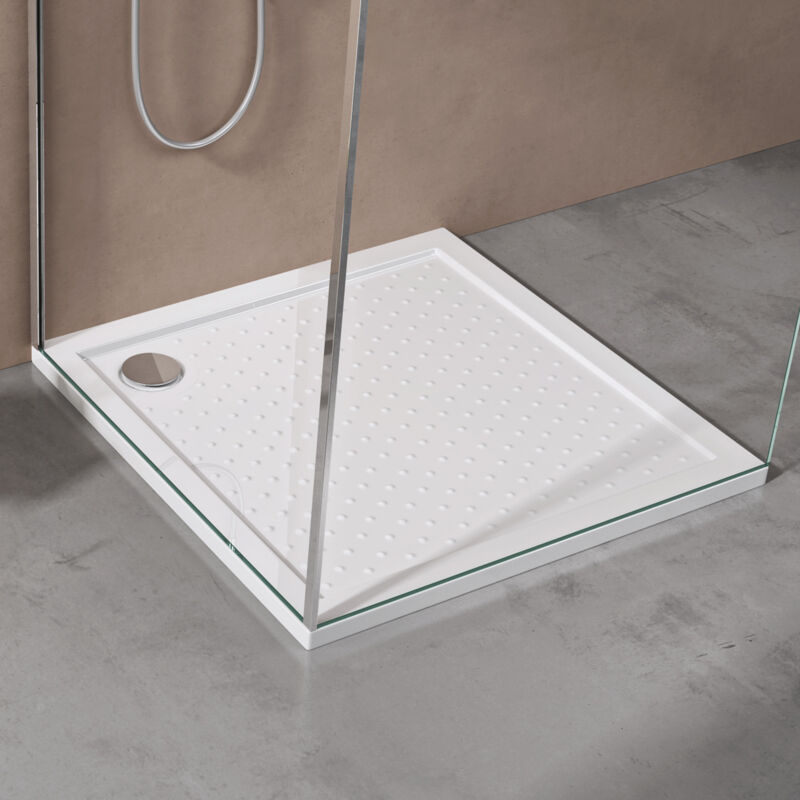 Receveur de Douche Ultra Plat Bac à Douche Carré Antiglisse Acrylique Blanc 80x80x4cm + Bonde AL02 Lucia01AR - Doporro