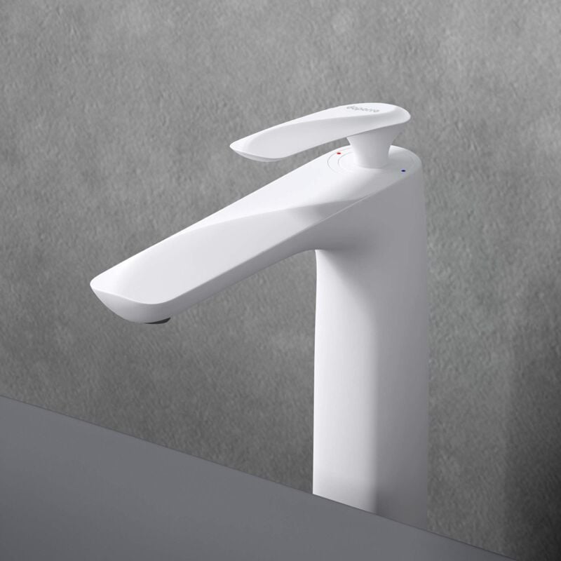 Robinet Mitigeur Blanc pour Lavabo et Vasque en Laiton Mélangeur Eau Chaude et Froide Design 28 cm WAM-7201 - Doporro