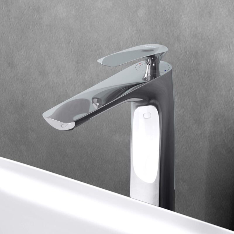 Robinet Mitigeur Chromé pour Lavabo et Vasque en Laiton Mélangeur Eau Chaude et Froide Design 28 cm WAM-7201 - Doporro