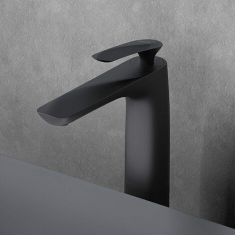 doporro Robinet Mitigeur Noir Mat pour Lavabo et Vasque en Laiton Mélangeur Eau Chaude et Froide Design 28 cm WAM-7201