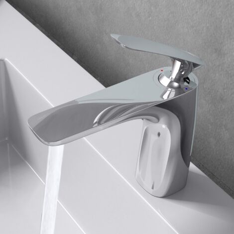 doporro Rubinetto Bagno Cascata Miscelatore per Lavabo Caldo e Freddo Regolabile Miscelatore Monocomando 16.5cm WAM-7201 Argento