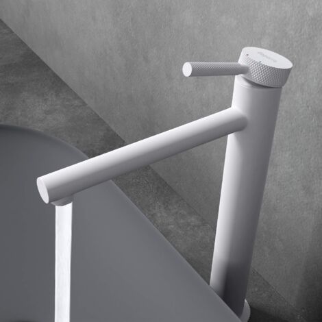 doporro Rubinetto Monocomando per Lavabo a Cascata, Miscelatore Regolabile con Acqua Calda e Fredda in Ottone Bianco Opaco H 30,5 cm WAO-7601