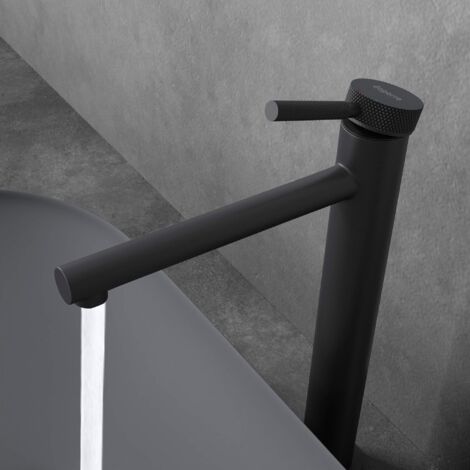 doporro Rubinetto Monocomando per Lavabo a Cascata, Miscelatore Regolabile con Acqua Calda e Fredda in Ottone Nero Opaco H 30,5 cm WAO-7601