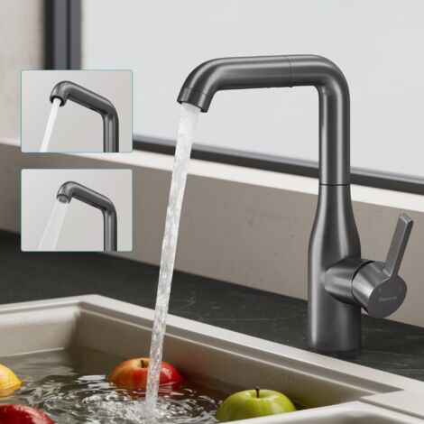 doporro Rubinetto per Cucina, 2 Modalità con Doccetta Estraibile, Rubinetto Lavello Cucina in Acciaio Inossidabile 304 con Cartuccia Ceramica, Tubi e Accesorri, Grigio, Turnix-04